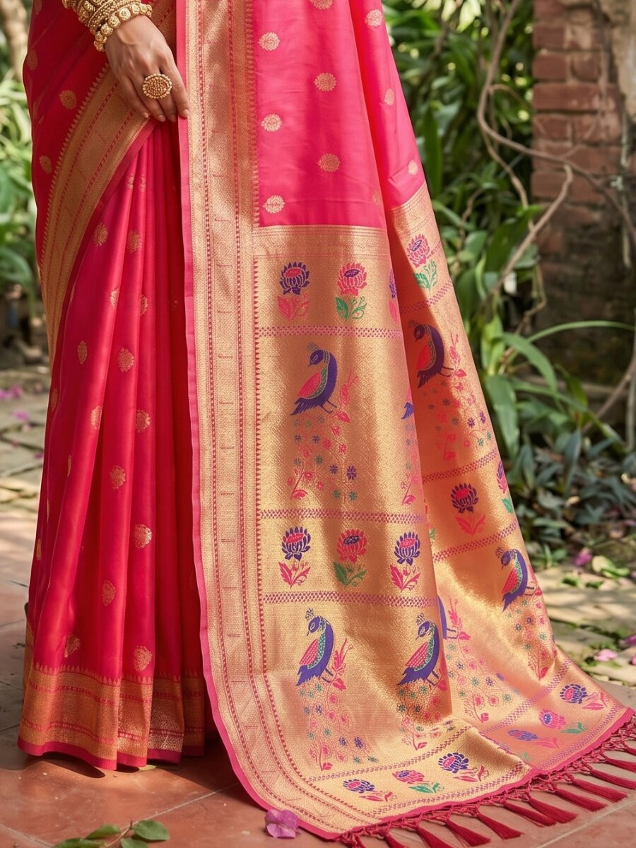 Pink Soft Silk Handwoven Wedding Reception Party Festival Casual Heavy Border Sarees
