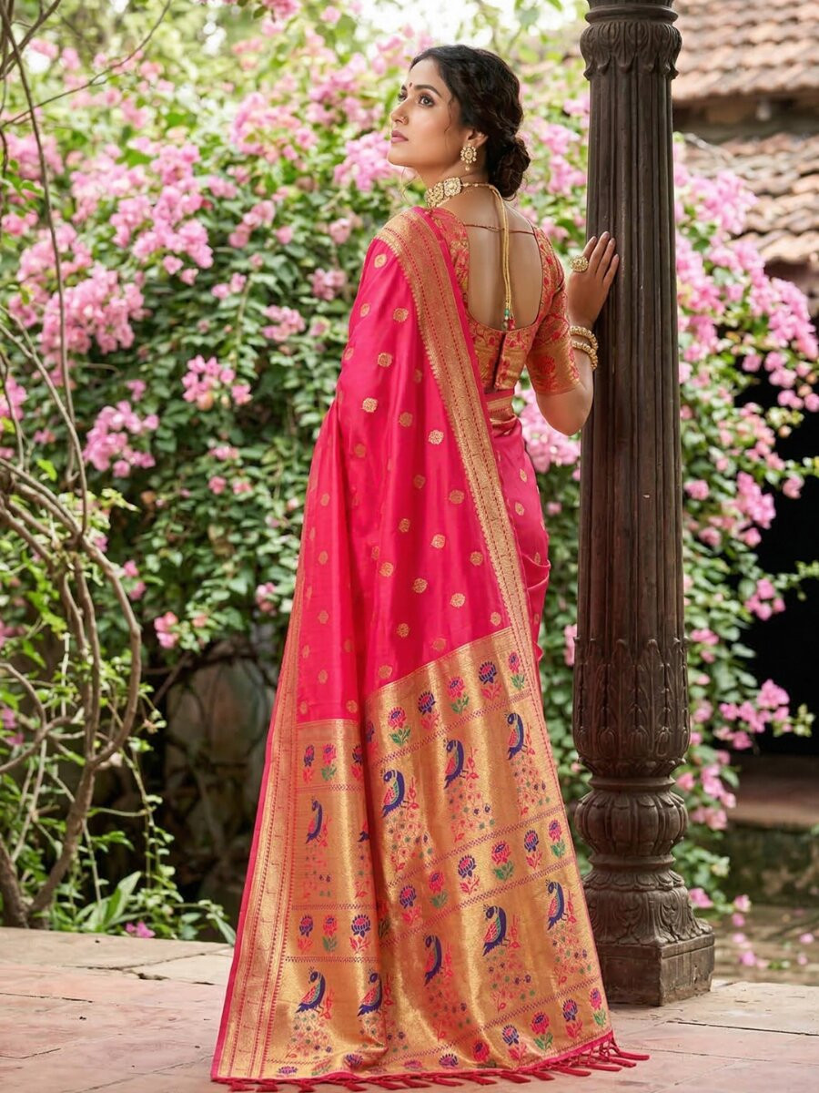Pink Soft Silk Handwoven Wedding Reception Party Festival Casual Heavy Border Sarees