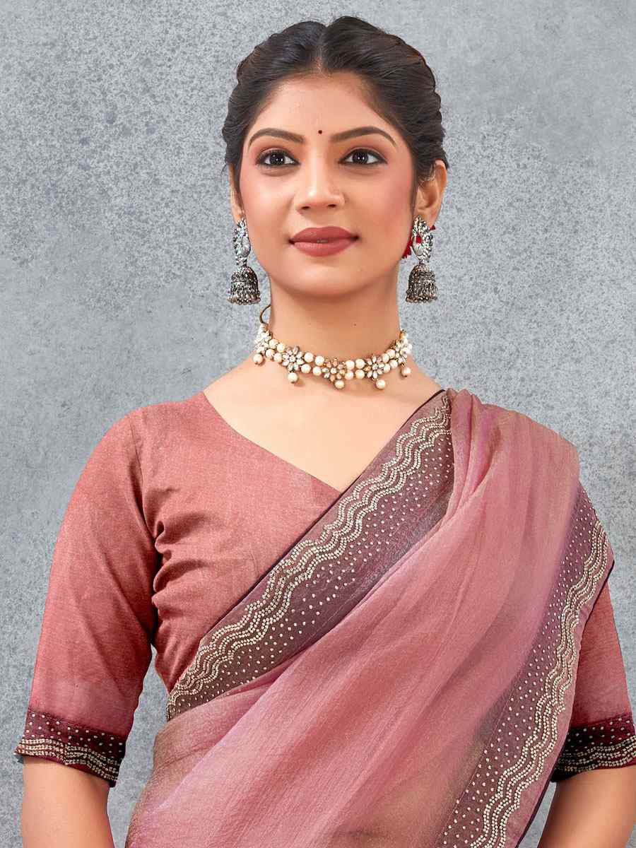 Pink Soft Silk Zircon Stone Embroidery Festival Wedding Fancy Classic Heavy Border Saree
