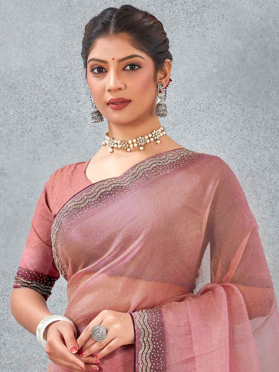 Pink Soft Silk Zircon Stone Embroidery Festival Wedding Fancy Classic Heavy Border Saree