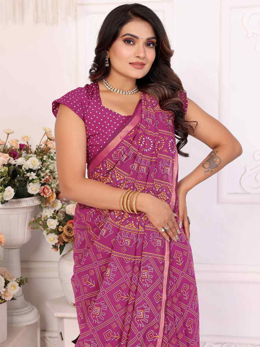 Pink Soft Soft Cotton Bandhej Print Zari Weaving Work Festival Wedding Fancy Heavy Border Saree