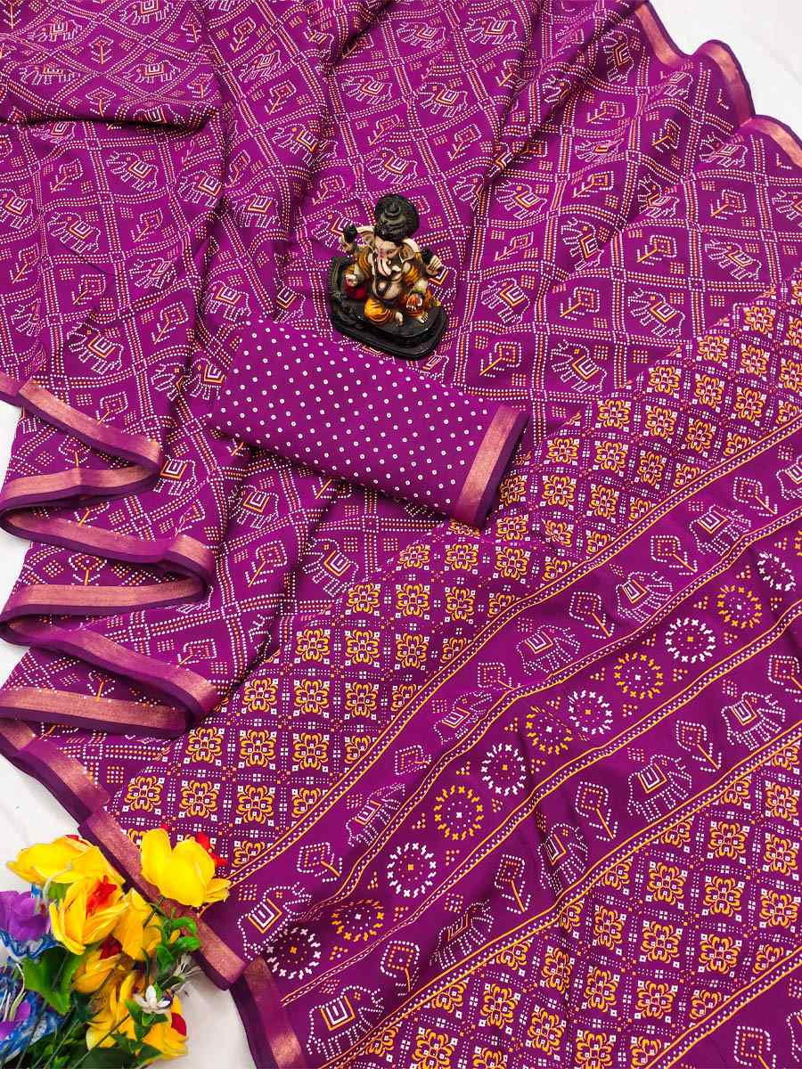 Pink Soft Soft Cotton Bandhej Print Zari Weaving Work Festival Wedding Fancy Heavy Border Saree