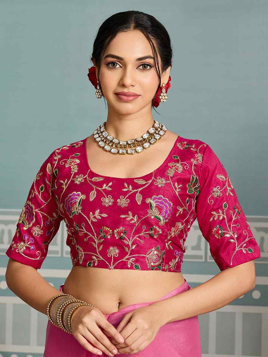 Pink Soft Star Georgette Embroidery Bridal Reception Festival Wedding Fancy Heavy Border Saree