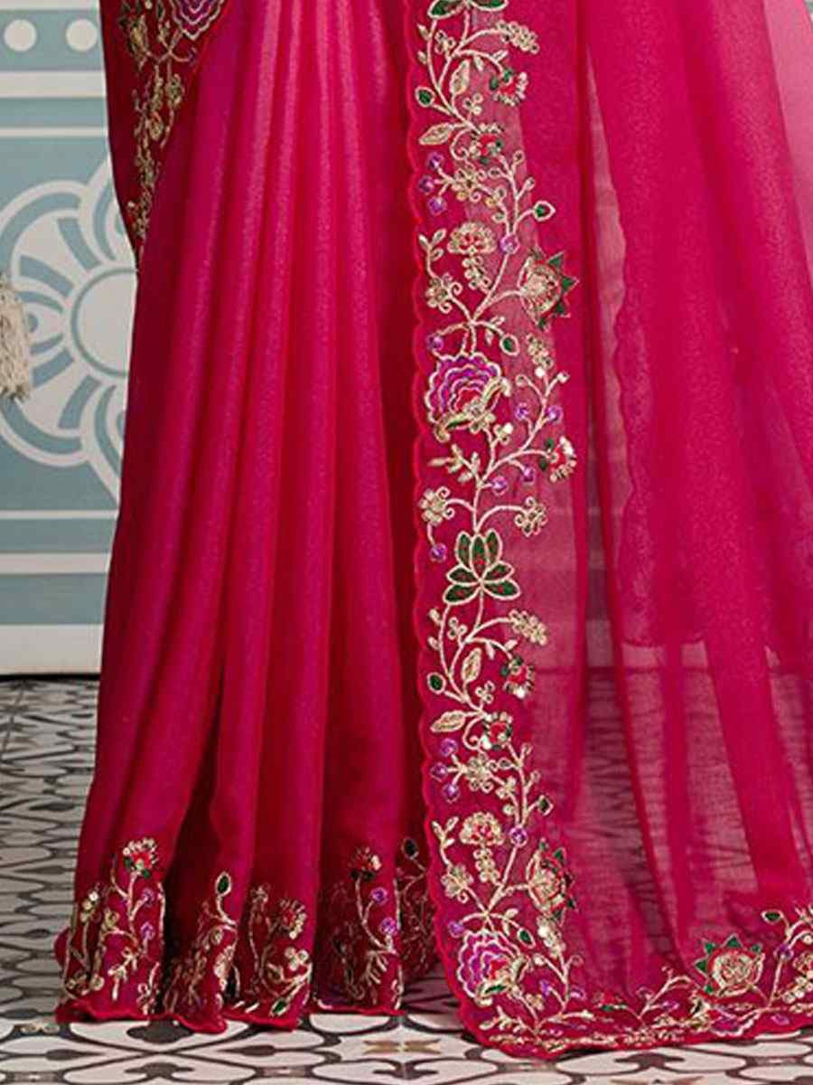 Pink Soft Star Georgette Embroidery Bridal Reception Festival Wedding Fancy Heavy Border Saree