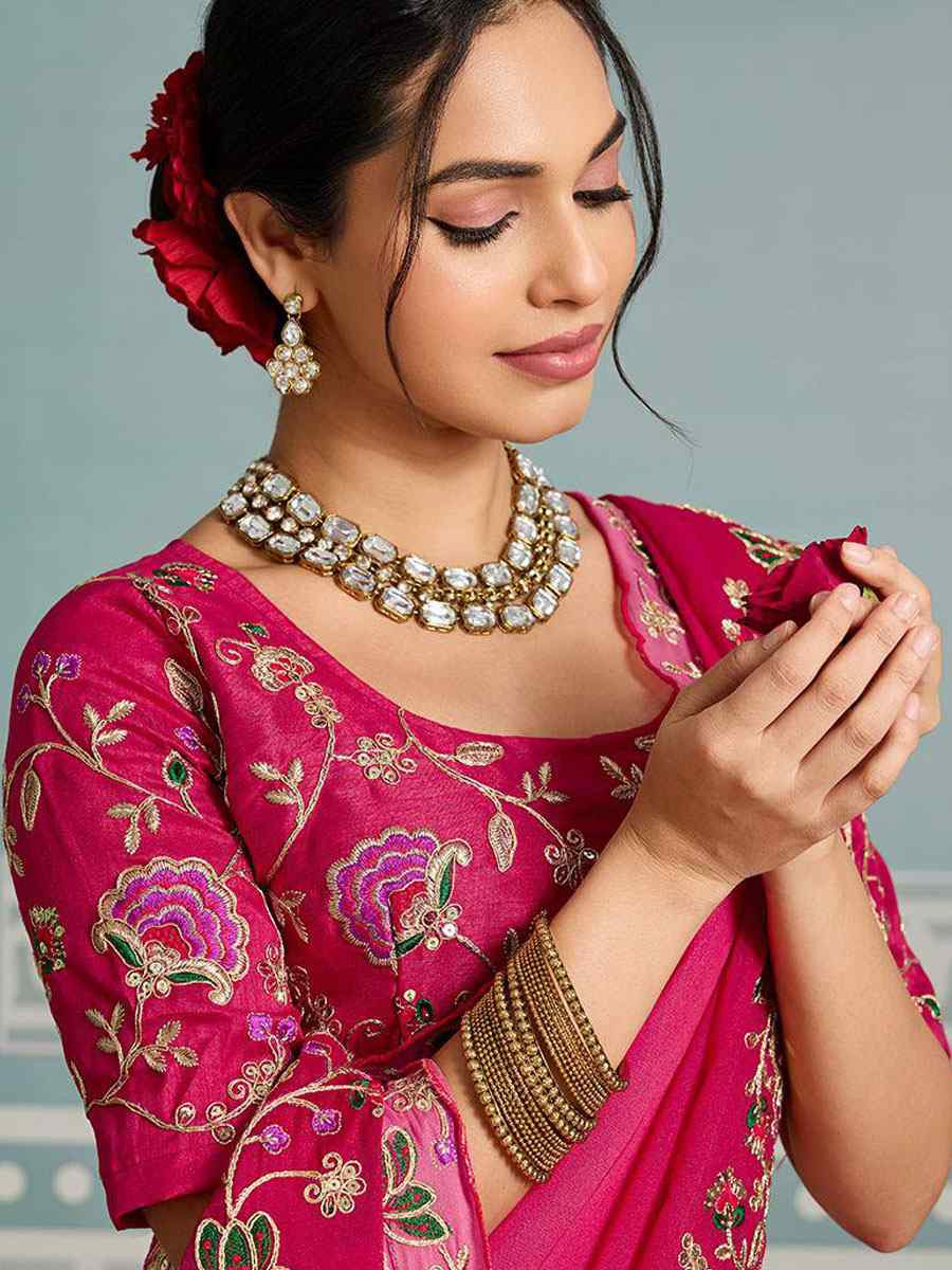 Pink Soft Star Georgette Sequins Embroidery Festival Wedding Fancy Classic Heavy Border Saree