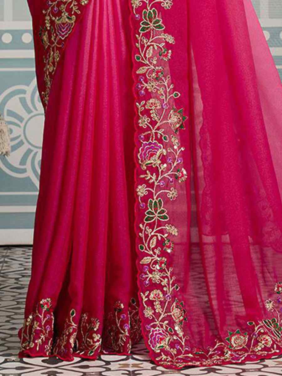 Pink Soft Star Georgette Sequins Embroidery Festival Wedding Fancy Classic Heavy Border Saree