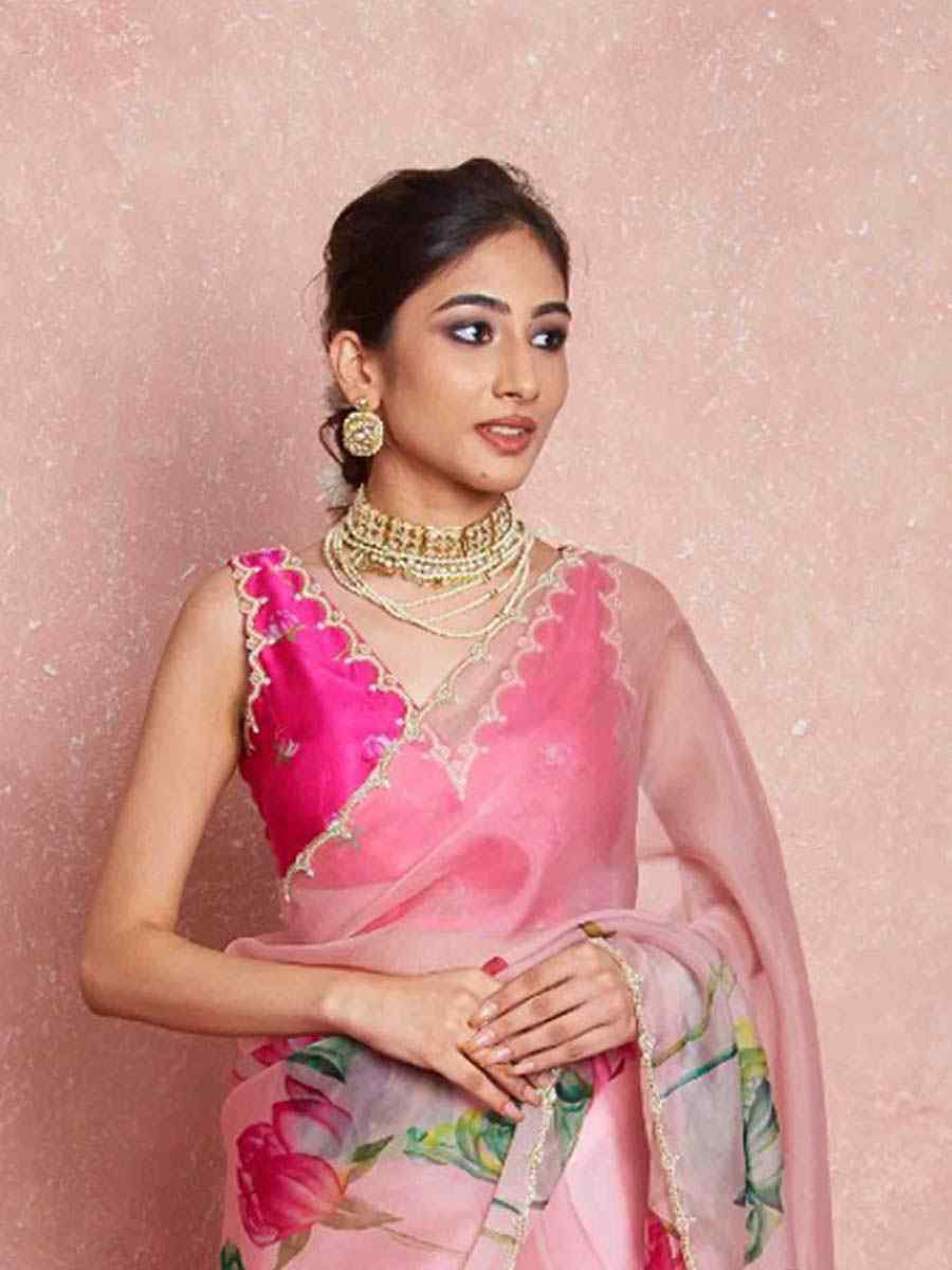 Pink Soft Tebi Silk Embroidered Festival Wedding Fancy Heavy Border Saree