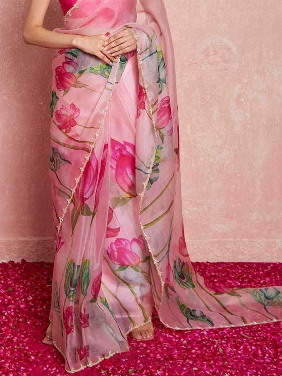Pink Soft Tebi Silk Embroidered Festival Wedding Fancy Heavy Border Saree