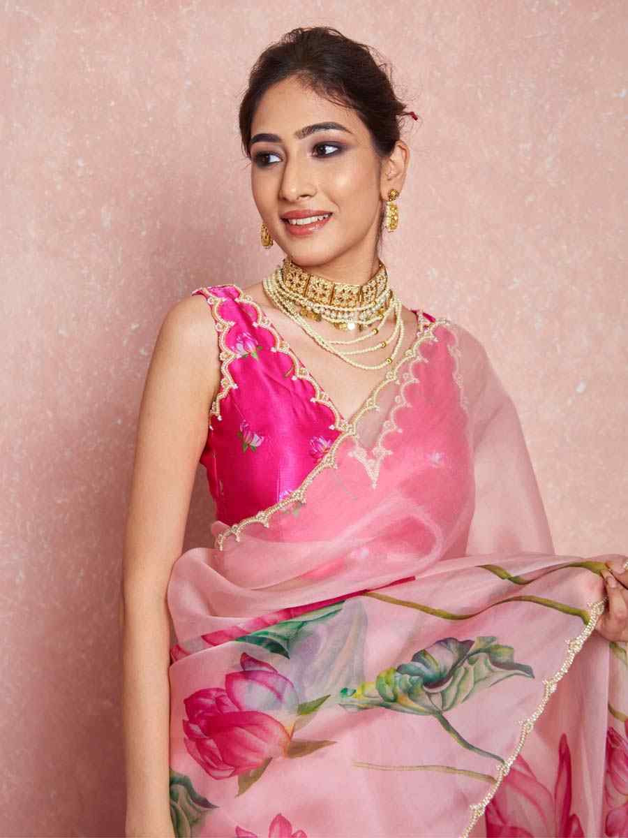 Pink Soft Tebi Silk Embroidered Festival Wedding Fancy Heavy Border Saree