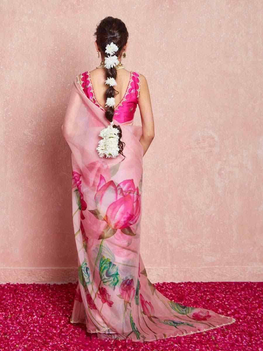 Pink Soft Tebi Silk Embroidered Festival Wedding Fancy Heavy Border Saree