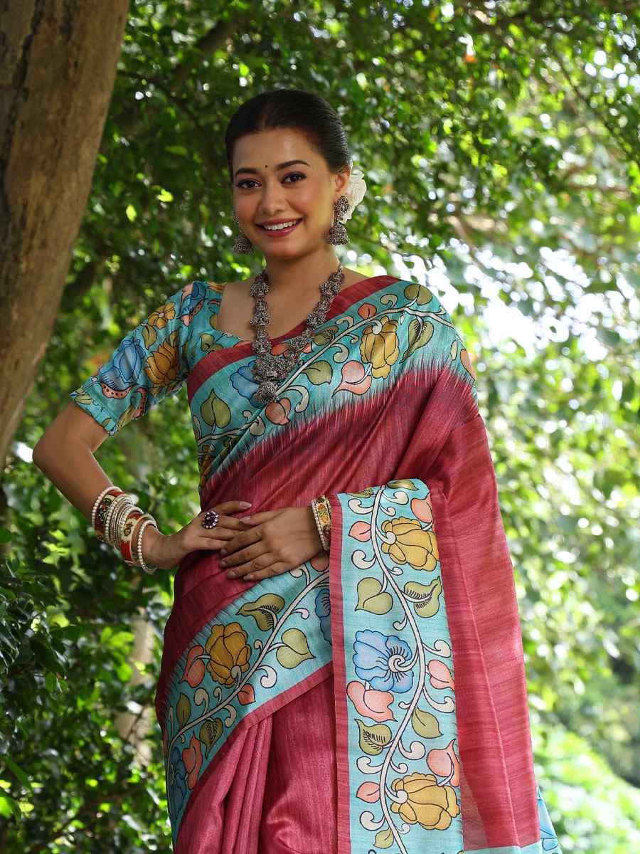 Pink Soft Tussar Silk Printed Casual Reception Festival Wedding Fancy Classic Style Sarees