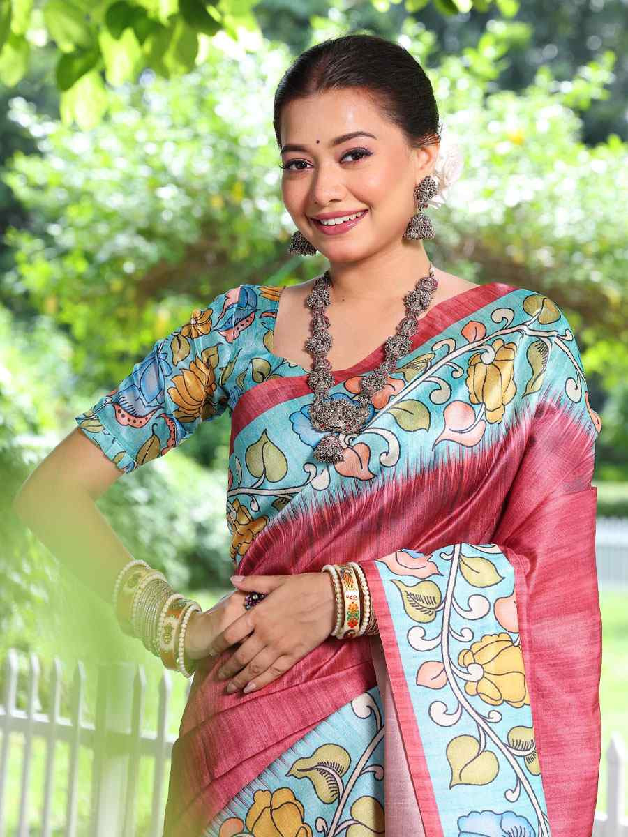 Pink Soft Tussar Silk Printed Casual Reception Festival Wedding Fancy Classic Style Sarees