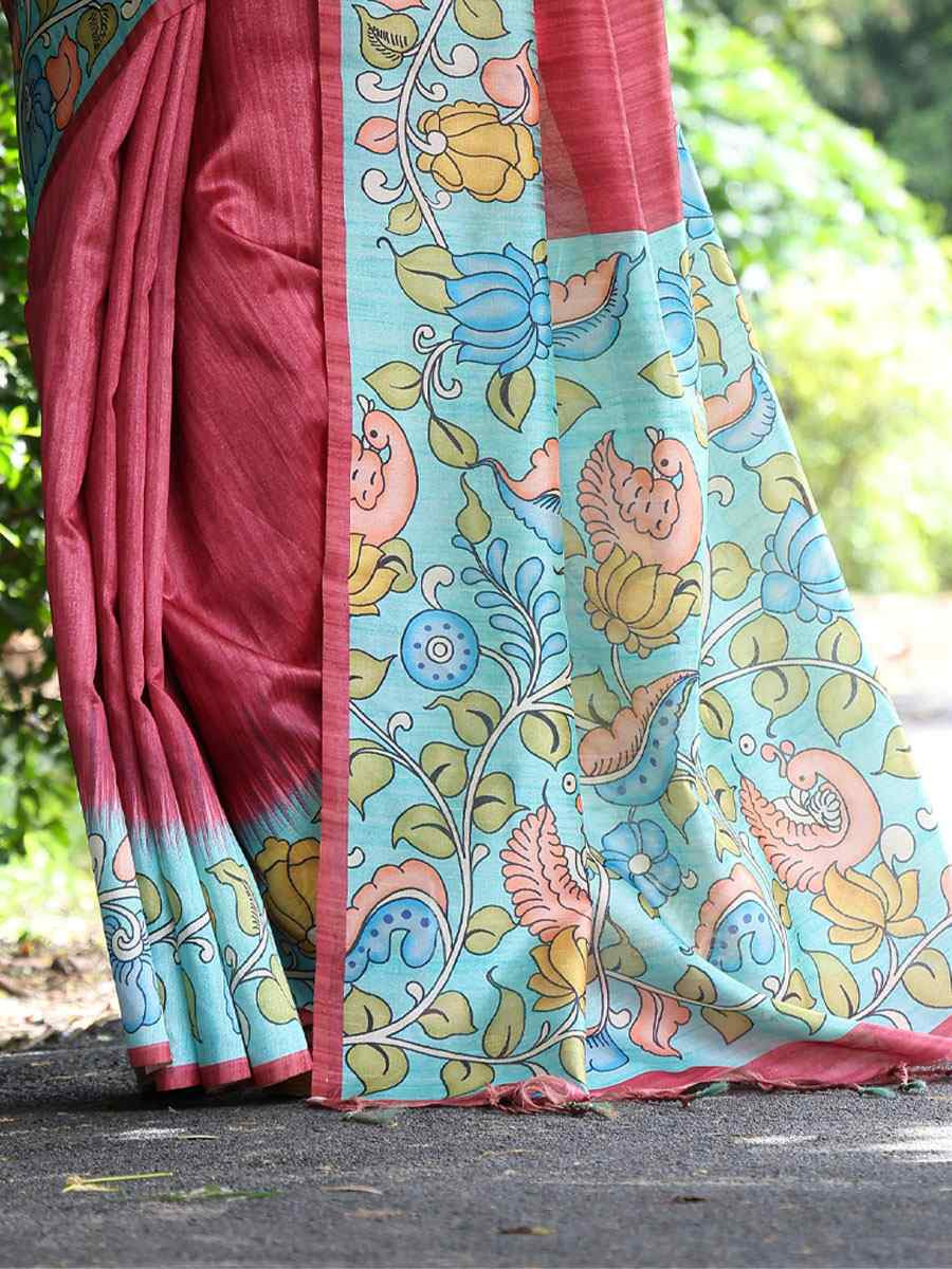 Pink Soft Tussar Silk Printed Casual Reception Festival Wedding Fancy Classic Style Sarees