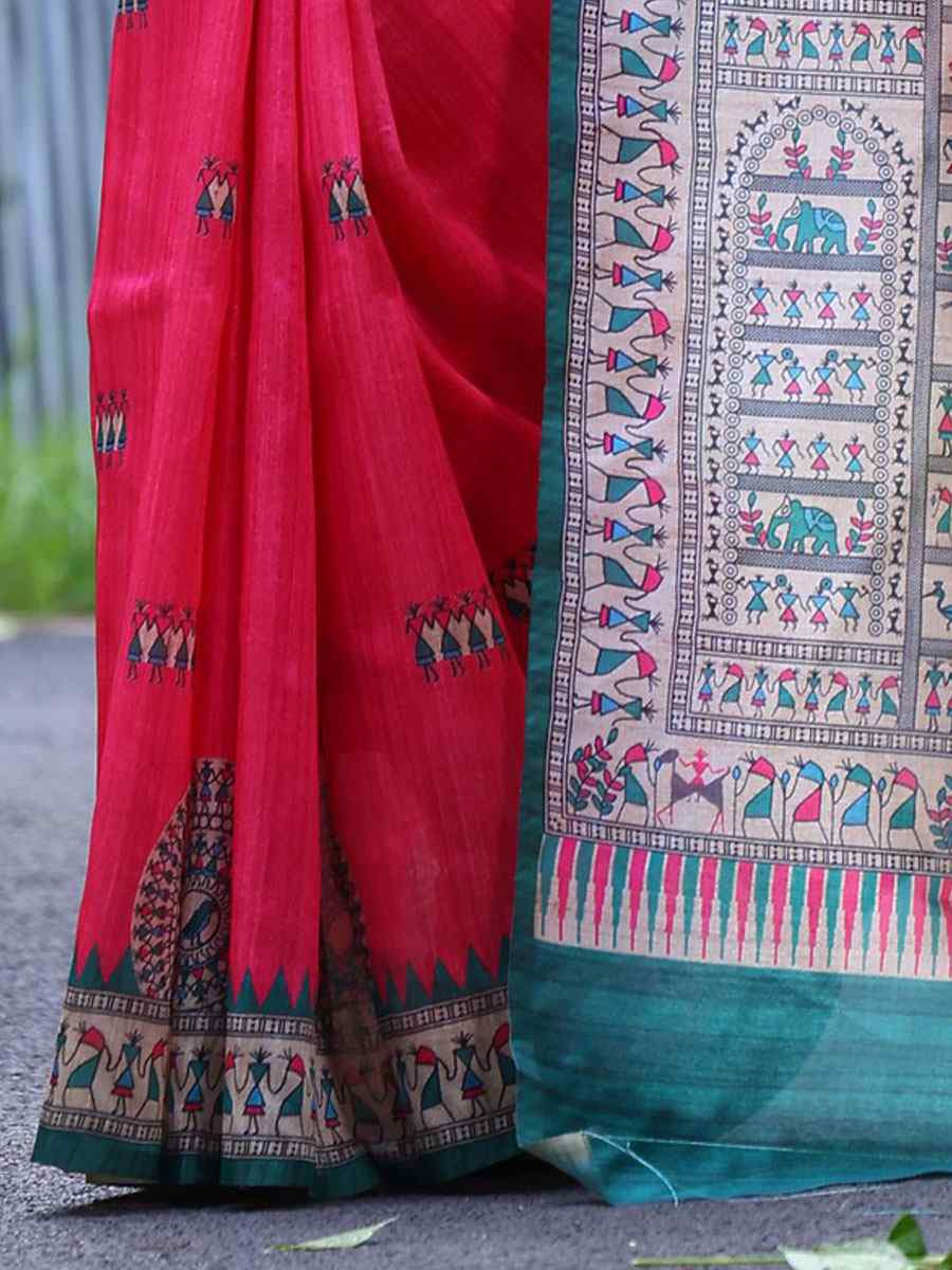 Pink Soft Tussar Silk Printed Casual Reception Festival Wedding Fancy Heavy Border Saree