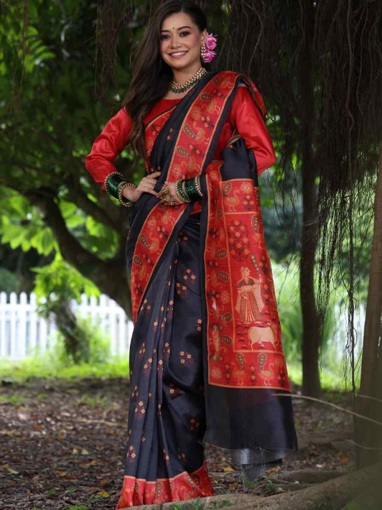 Image of Pink Soft Tussar Silk Zari Handwoven Casual Reception Festival Wedding Fancy Classic Style Sarees