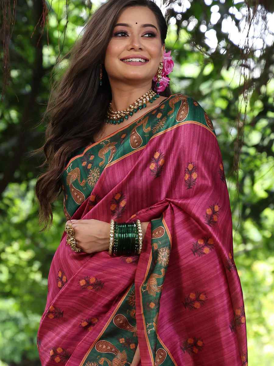 Pink Soft Tussar Silk Zari Handwoven Casual Reception Festival Wedding Fancy Classic Style Sarees