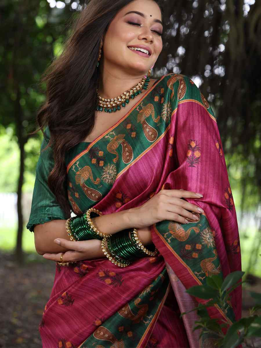 Pink Soft Tussar Silk Zari Handwoven Casual Reception Festival Wedding Fancy Classic Style Sarees