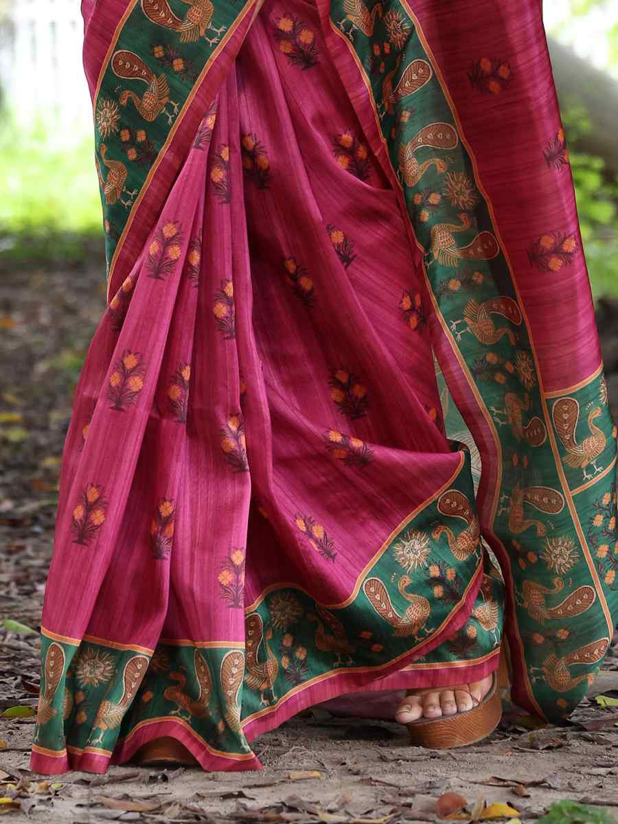 Pink Soft Tussar Silk Zari Handwoven Casual Reception Festival Wedding Fancy Classic Style Sarees