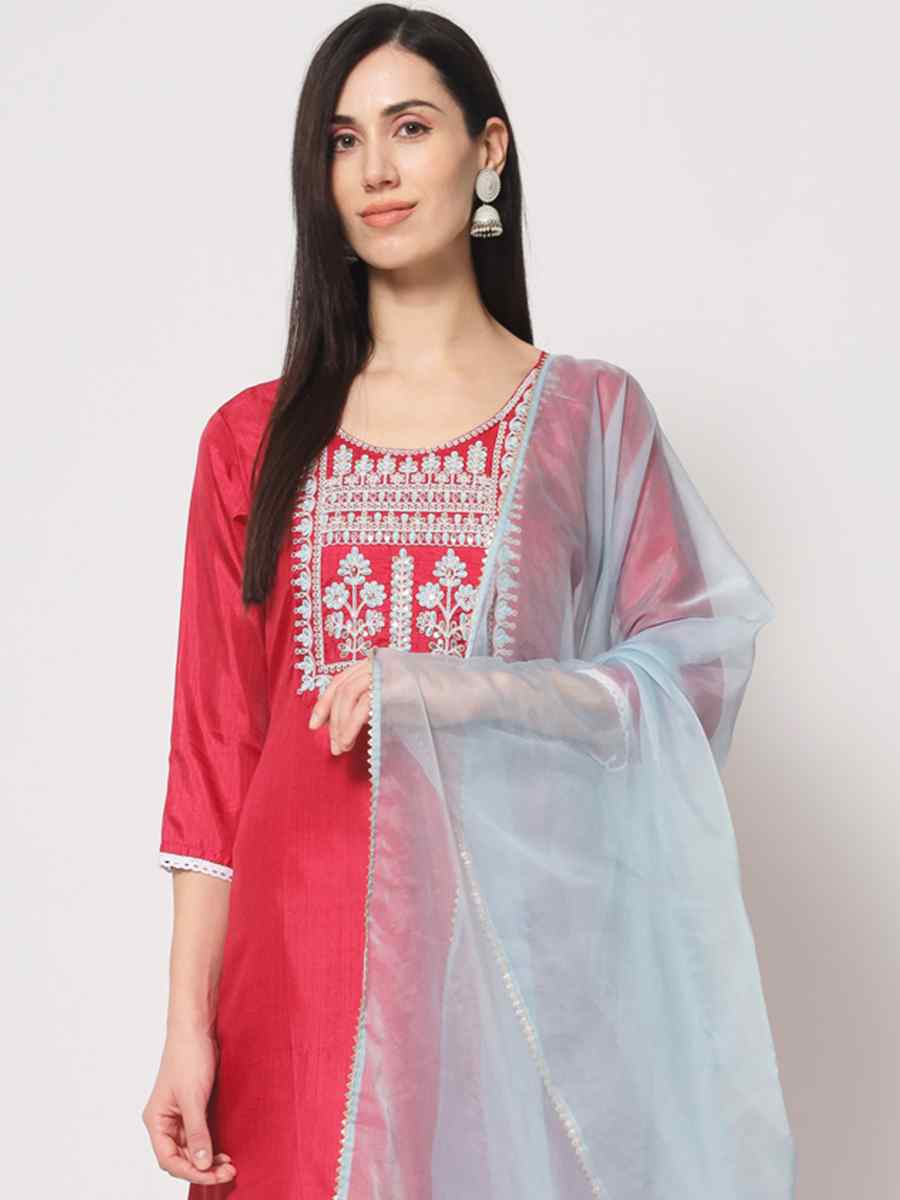 Pink South Silk Embroidered Festival Casual Ready Pant Salwar Kameez