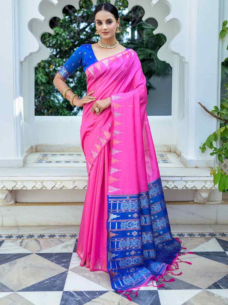 Pink South Silk Handwoven Wedding Festival Heavy Border Saree