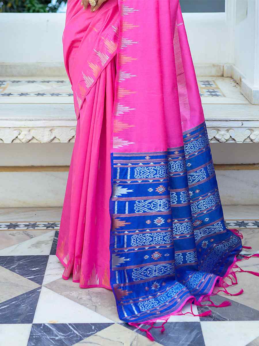 Pink South Silk Handwoven Wedding Festival Heavy Border Saree