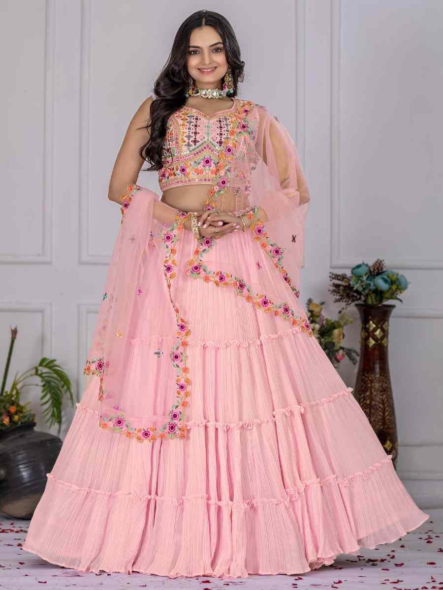 Pink Star Fox Georgette Embroidered Reception Wedding Designer Lehenga Choli