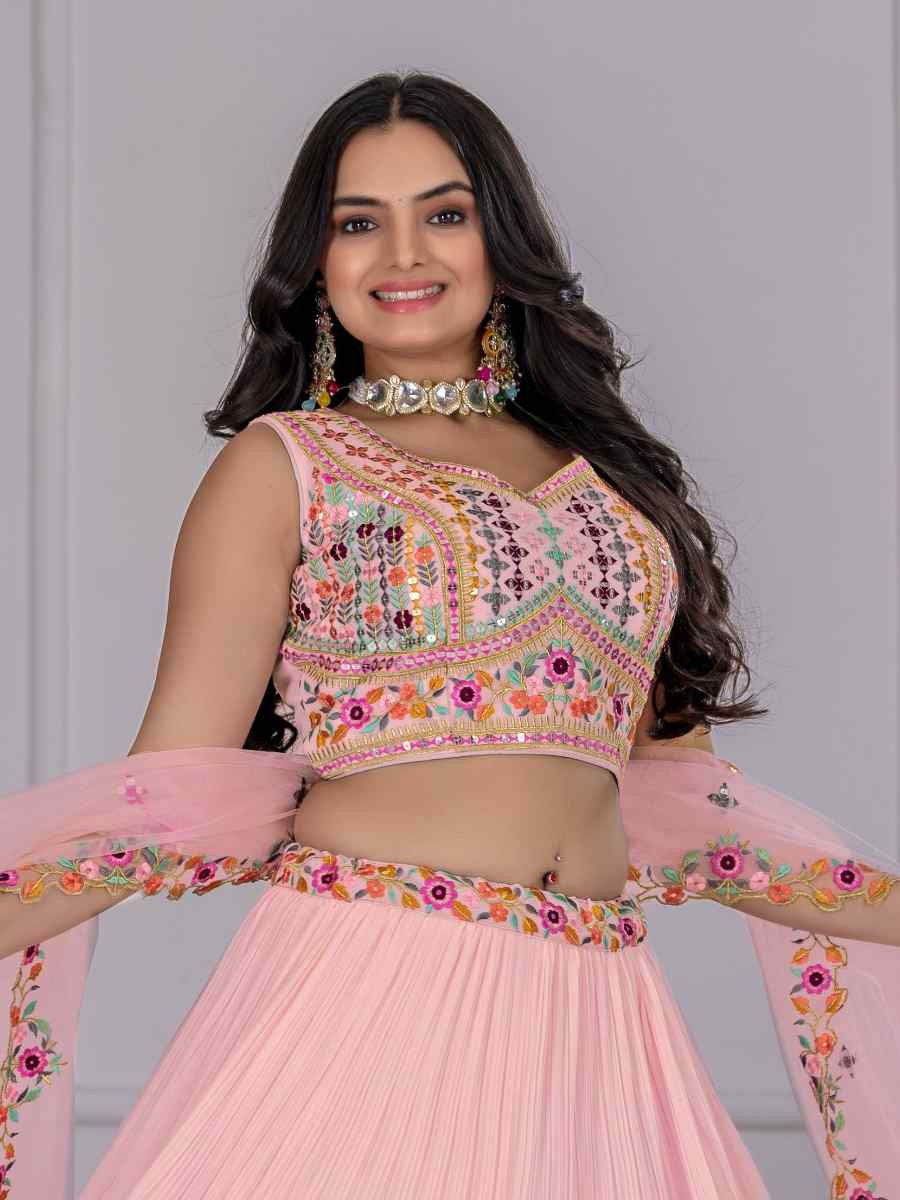Pink Star Fox Georgette Embroidered Reception Wedding Designer Lehenga Choli