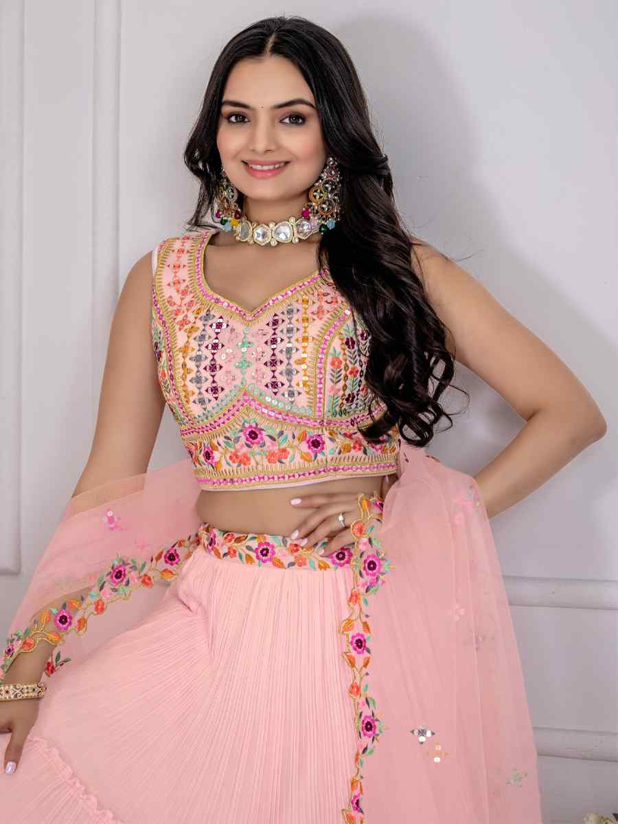 Pink Star Fox Georgette Embroidered Reception Wedding Designer Lehenga Choli