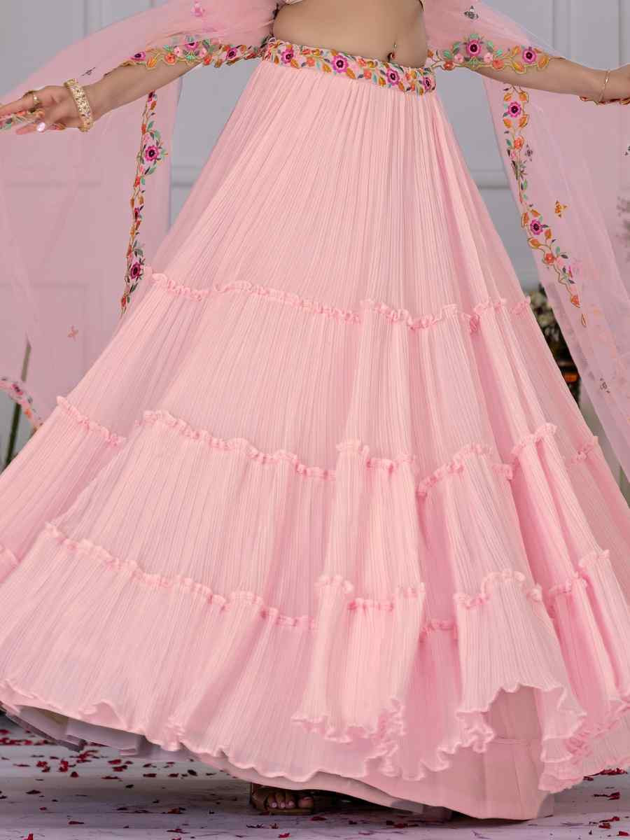 Pink Star Fox Georgette Embroidered Reception Wedding Designer Lehenga Choli