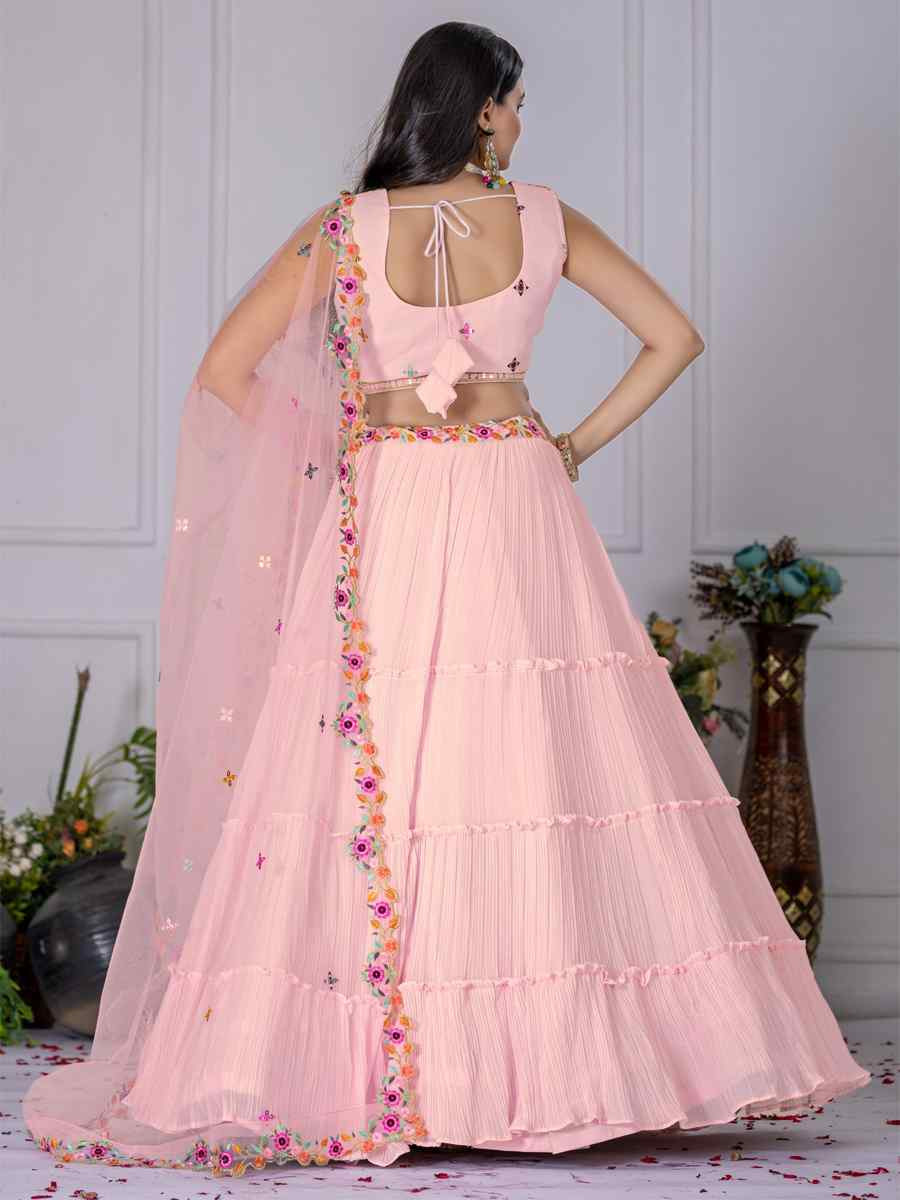 Pink Star Fox Georgette Embroidered Reception Wedding Designer Lehenga Choli