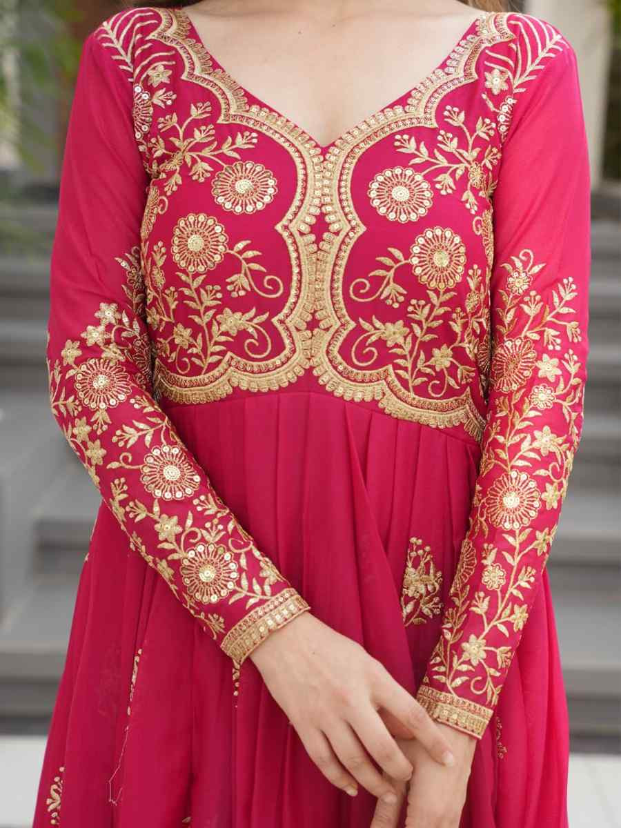 Pink Star Georgette Embroidered Festival Casual Gown