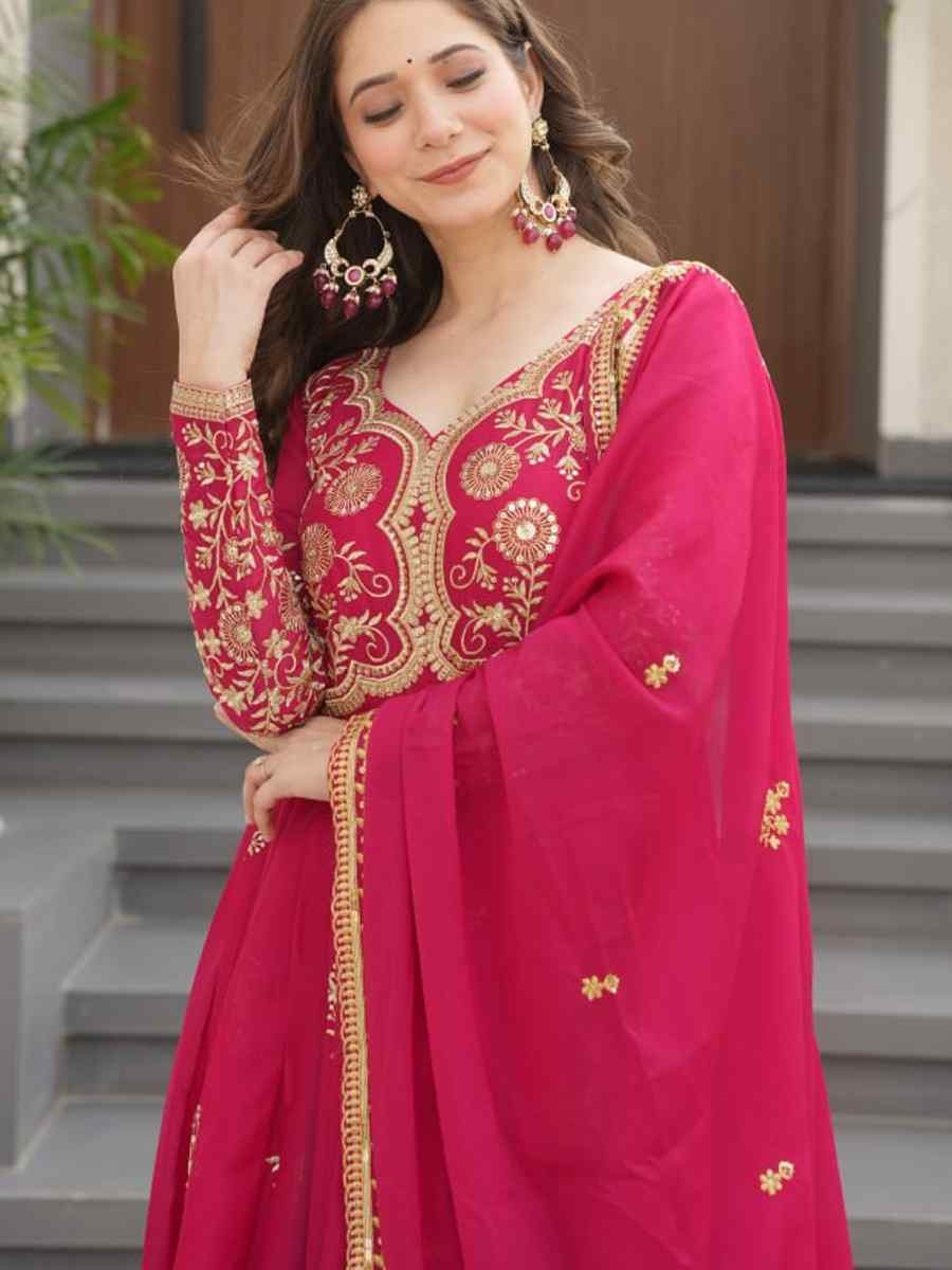 Pink Star Georgette Embroidered Festival Casual Gown