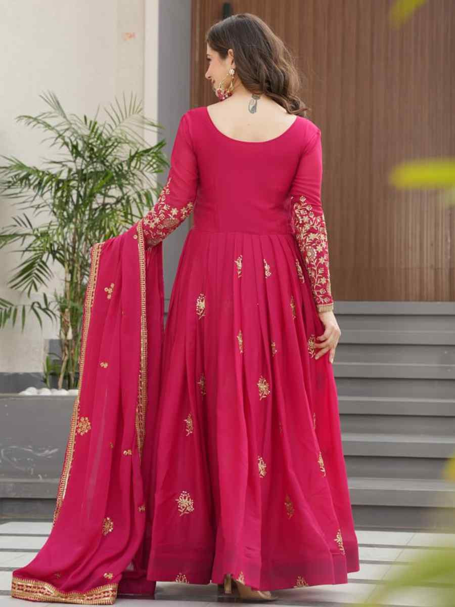 Pink Star Georgette Embroidered Festival Casual Gown