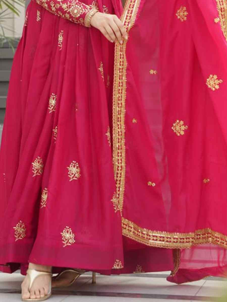 Pink Star Georgette Embroidered Festival Casual Gown