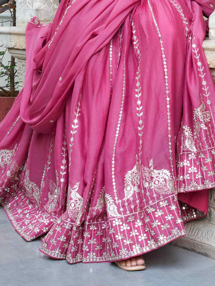 Pink Star Georgette Embroidered Festival Casual Gown Women Wear