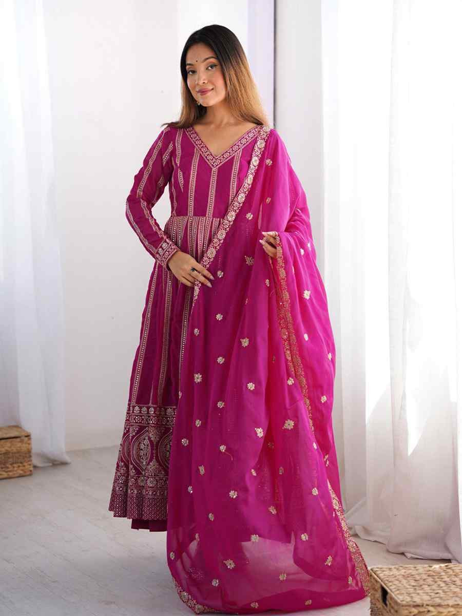 Pink Star Georgette Embroidered Festival Casual Ready Anarkali Salwar Kameez