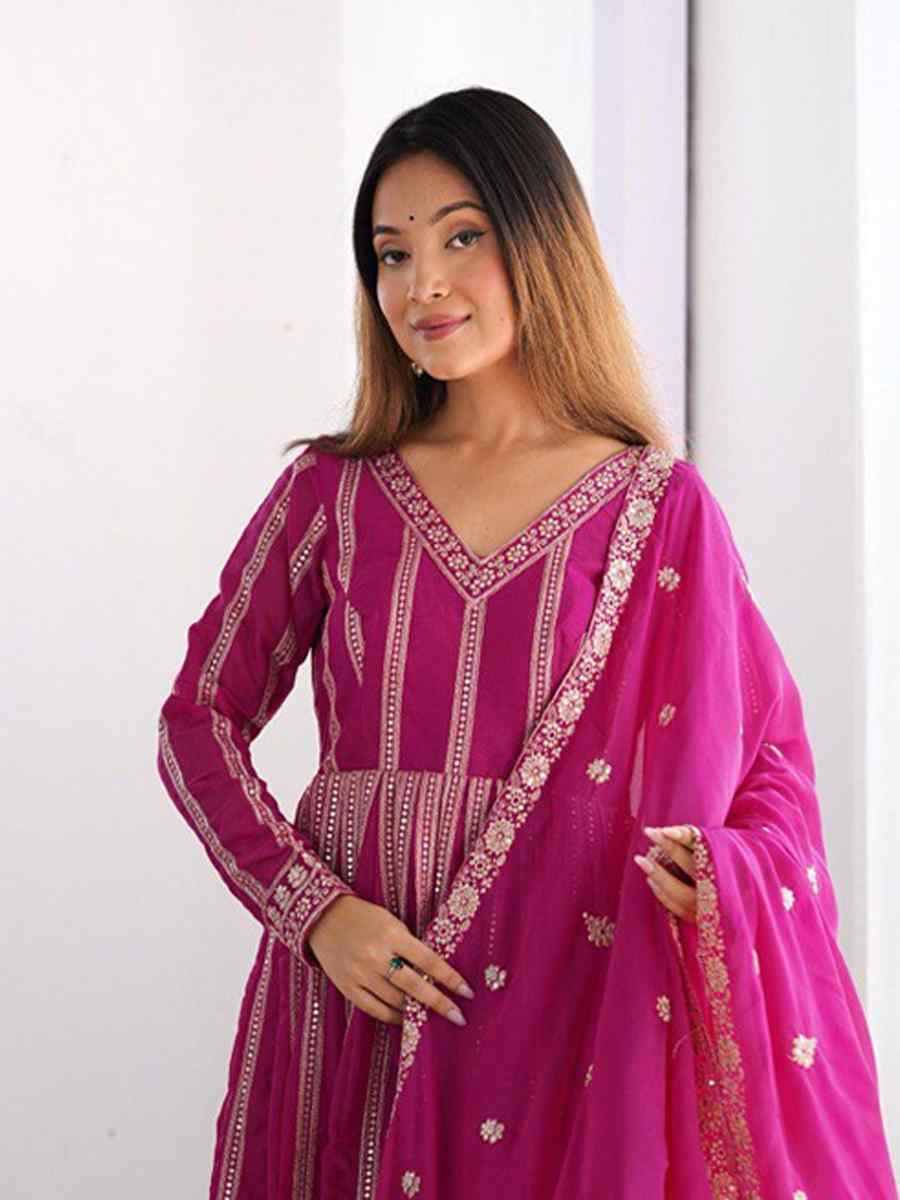 Pink Star Georgette Embroidered Festival Casual Ready Anarkali Salwar Kameez