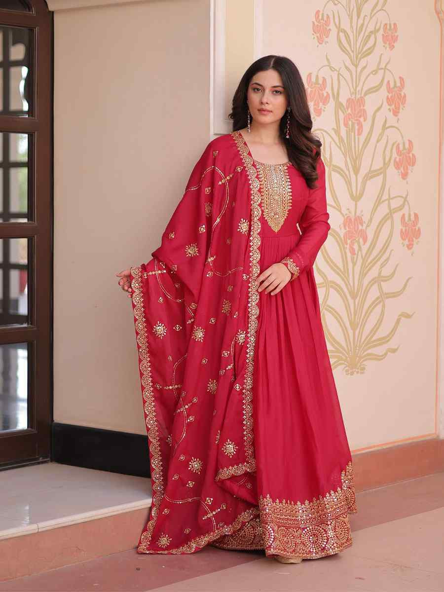 Pink Star Georgette Embroidered Festival Casual Wedding Gown