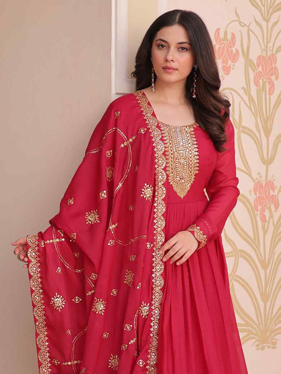 Pink Star Georgette Embroidered Festival Casual Wedding Gown