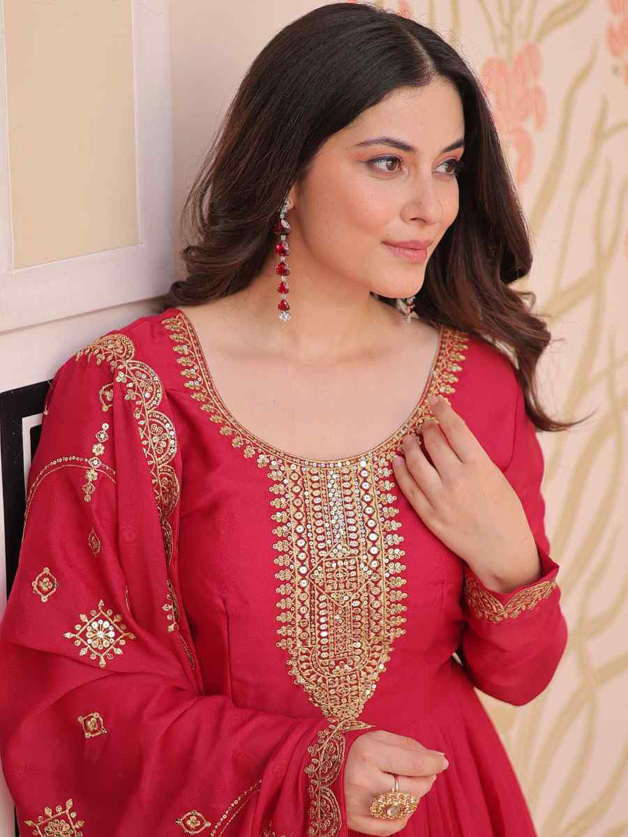 Pink Star Georgette Embroidered Festival Casual Wedding Gown