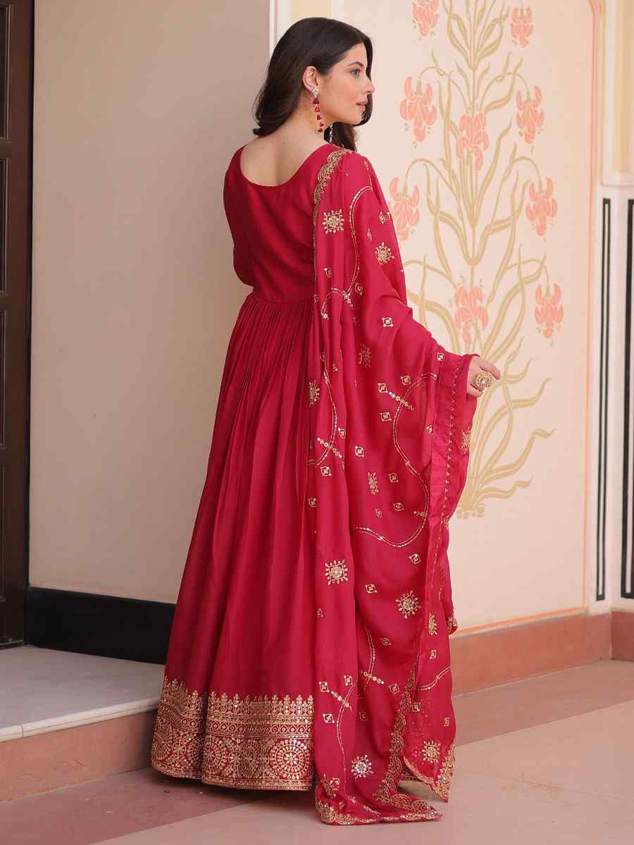 Pink Star Georgette Embroidered Festival Casual Wedding Gown