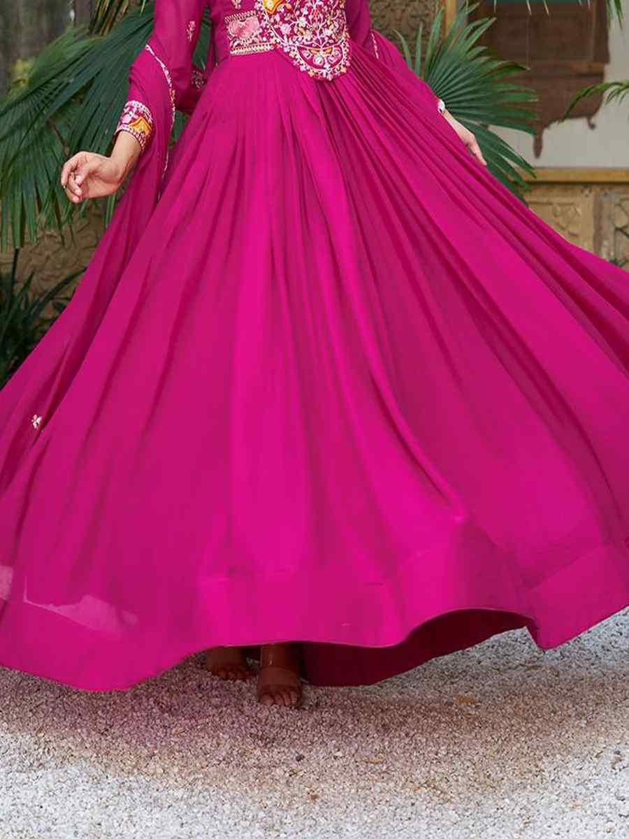 Pink Star Georgette Embroidered Festival Party Gown