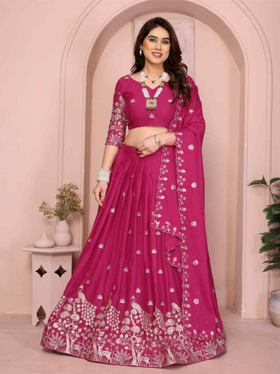 Pink Star Georgette Embroidered Festival Wedding Party Reception Heavy Border Lehenga Choli