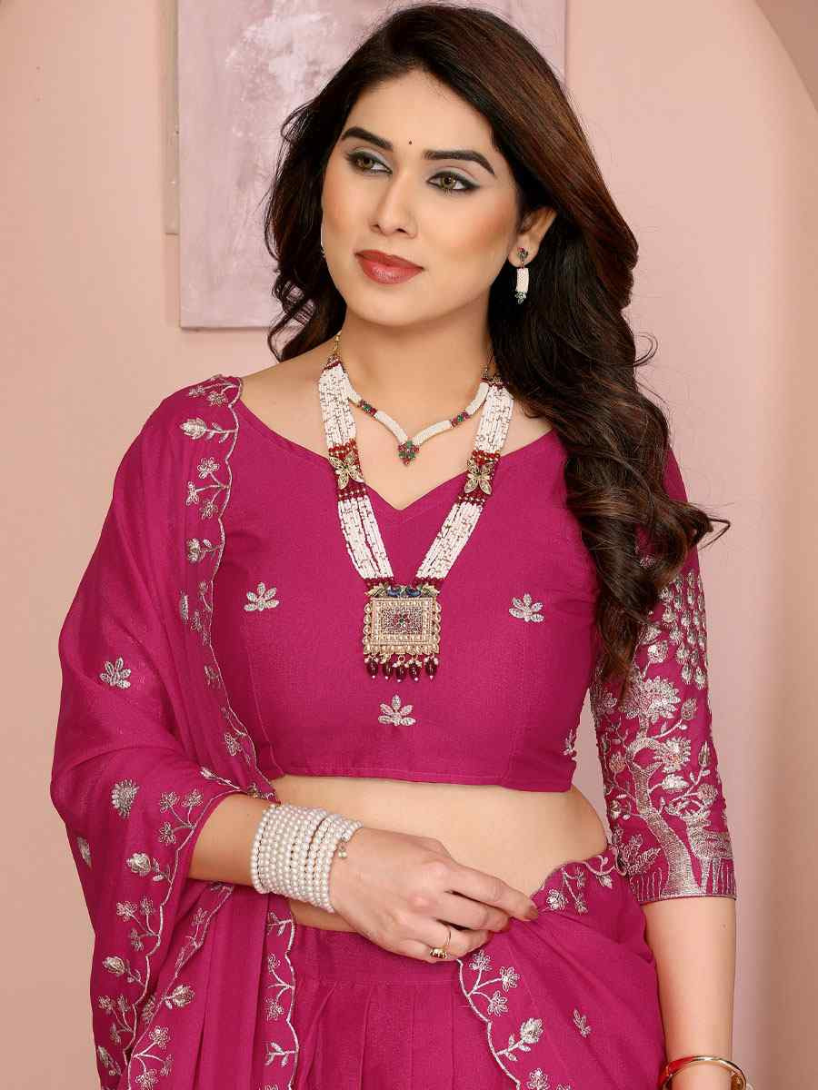 Pink Star Georgette Embroidered Festival Wedding Party Reception Heavy Border Lehenga Choli