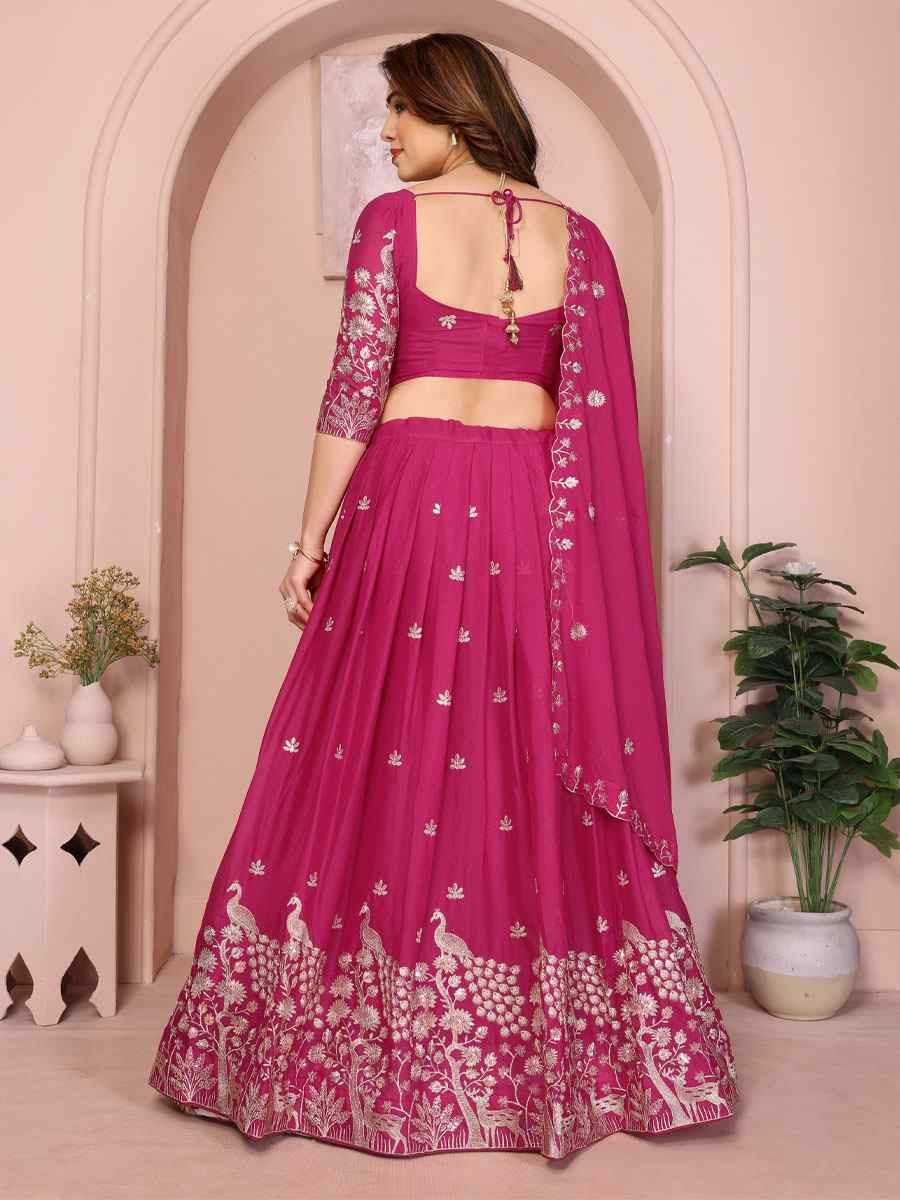Pink Star Georgette Embroidered Festival Wedding Party Reception Heavy Border Lehenga Choli