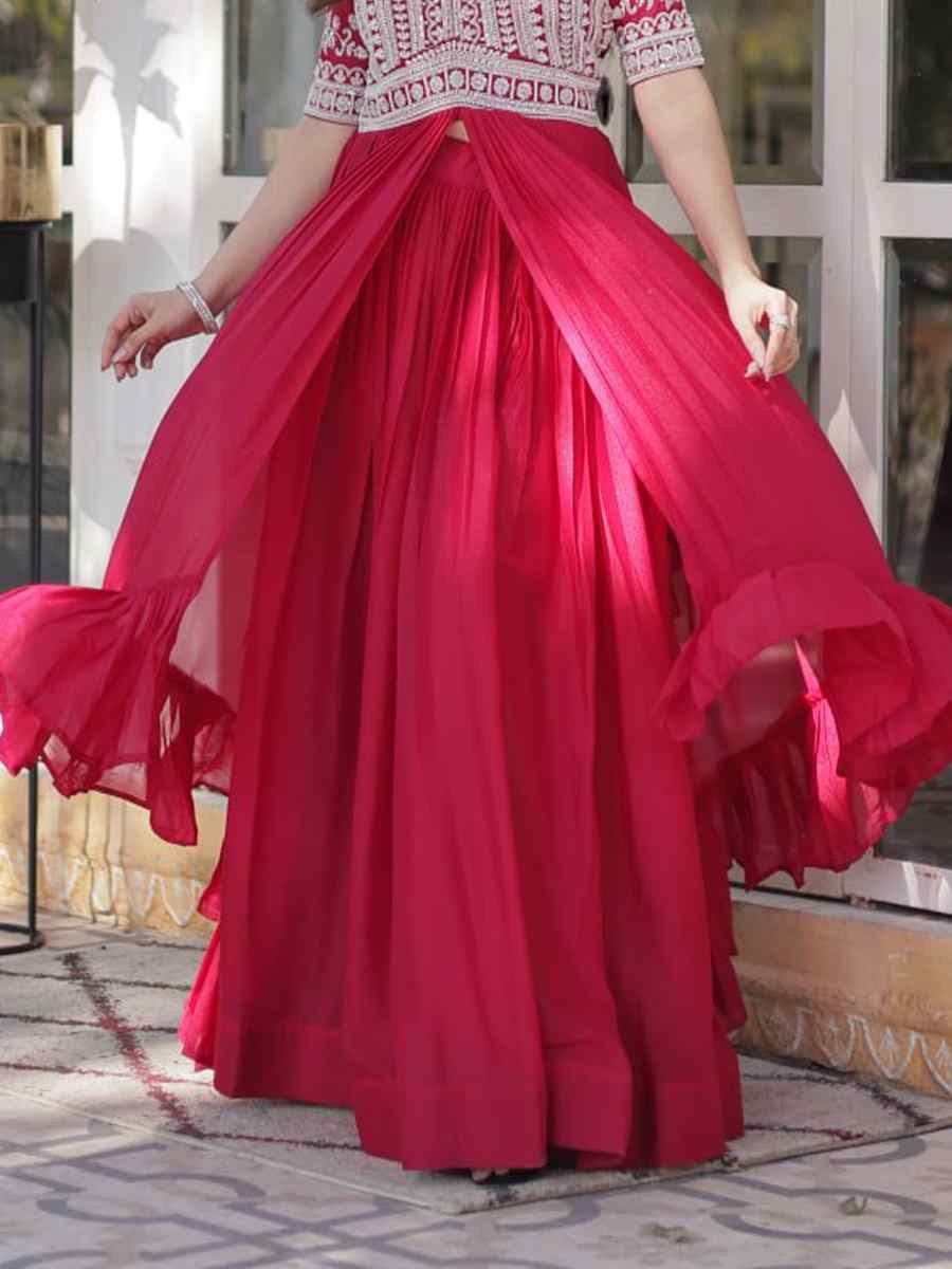 Pink Star Georgette Embroidery Reception Party Wear Kurti Lehenga Choli