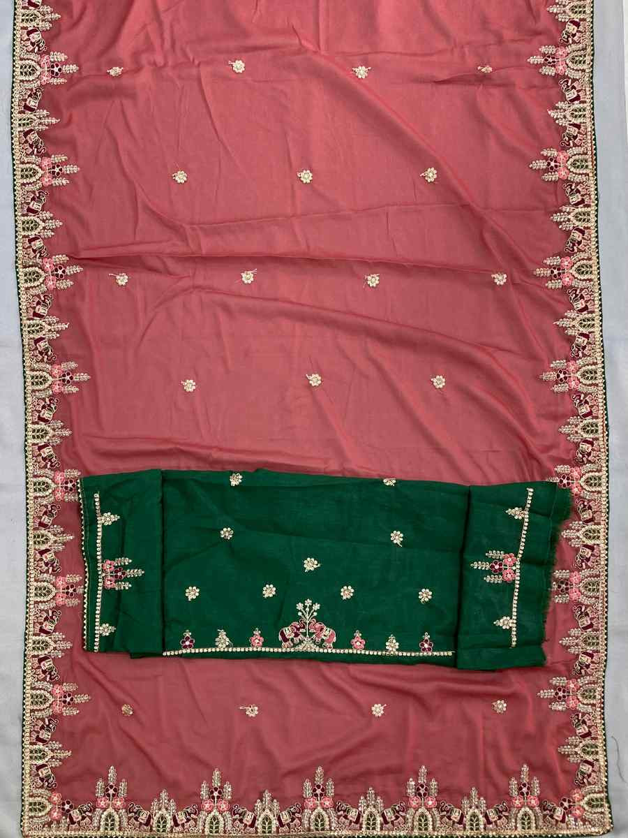 Pink Star Georgette Embroidery Traditional Bridal Reception Festival Wedding Fancy Heavy Border Saree