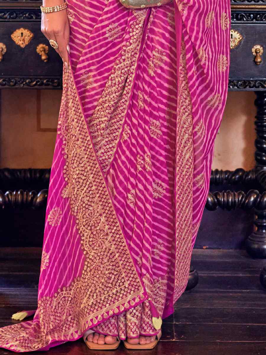 Pink Super Georgette Handwoven Party Festival Heavy Border Saree