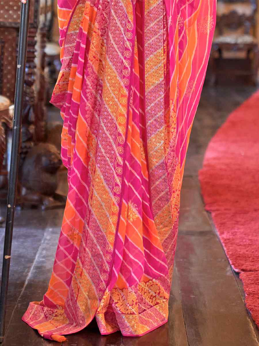 Pink Super Georgette Handwoven Party Festival Heavy Border Saree