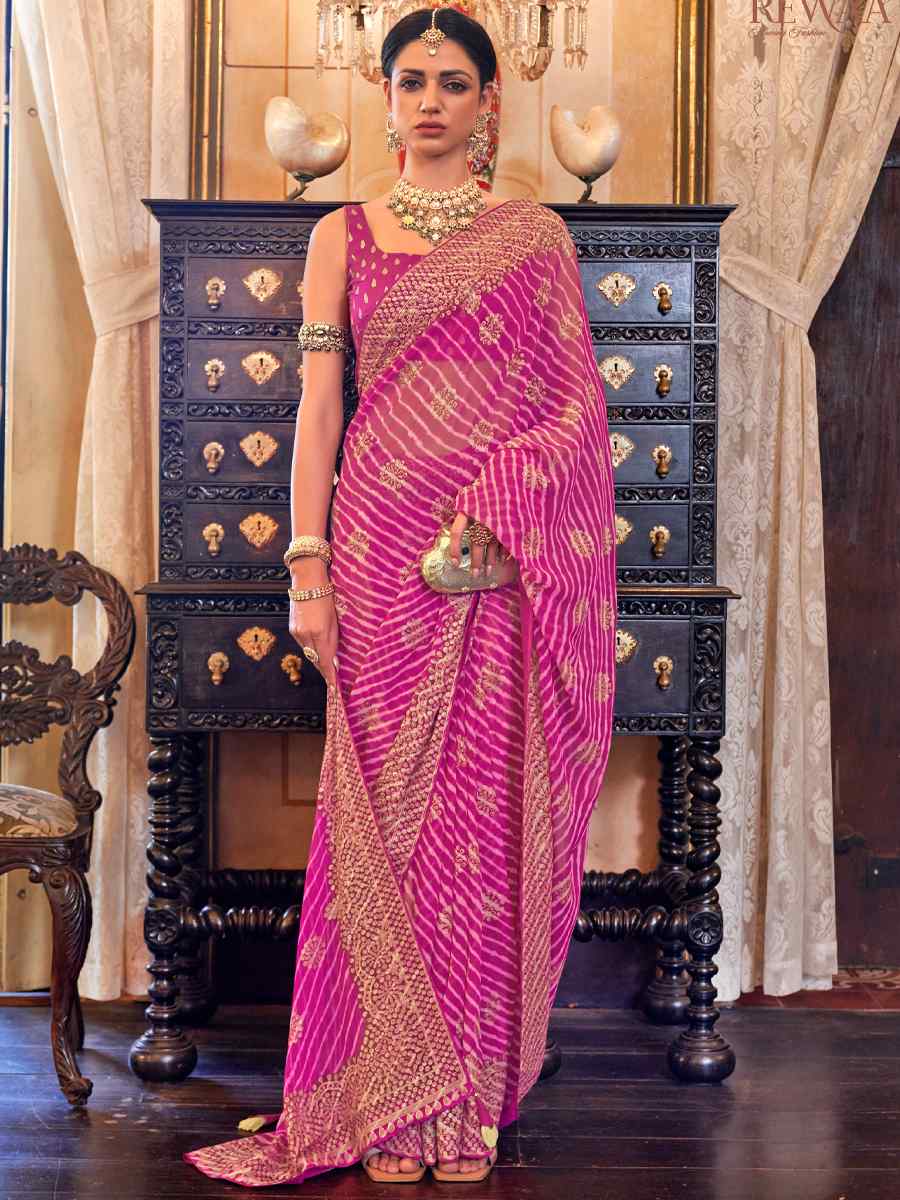 Pink Super Georgette Handwoven Party Festival Heavy Border Saree